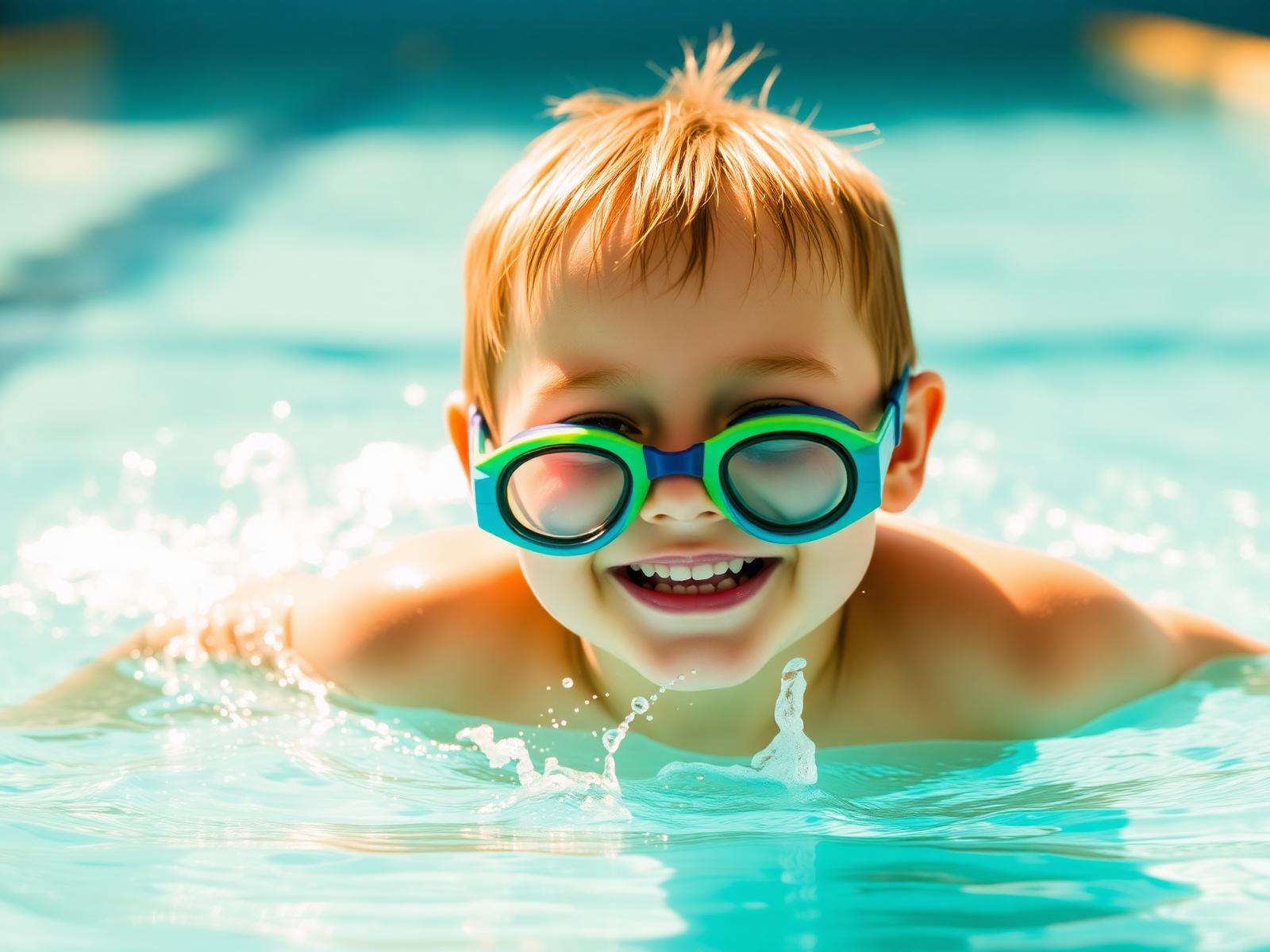 A child learning in a warm Essex pool, natural light